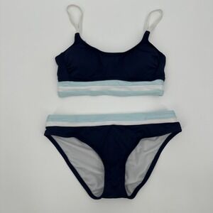Kona Sol Bikini Set Womens‎ Medium Top Small Bottom Navy Blue Striped Swimwear